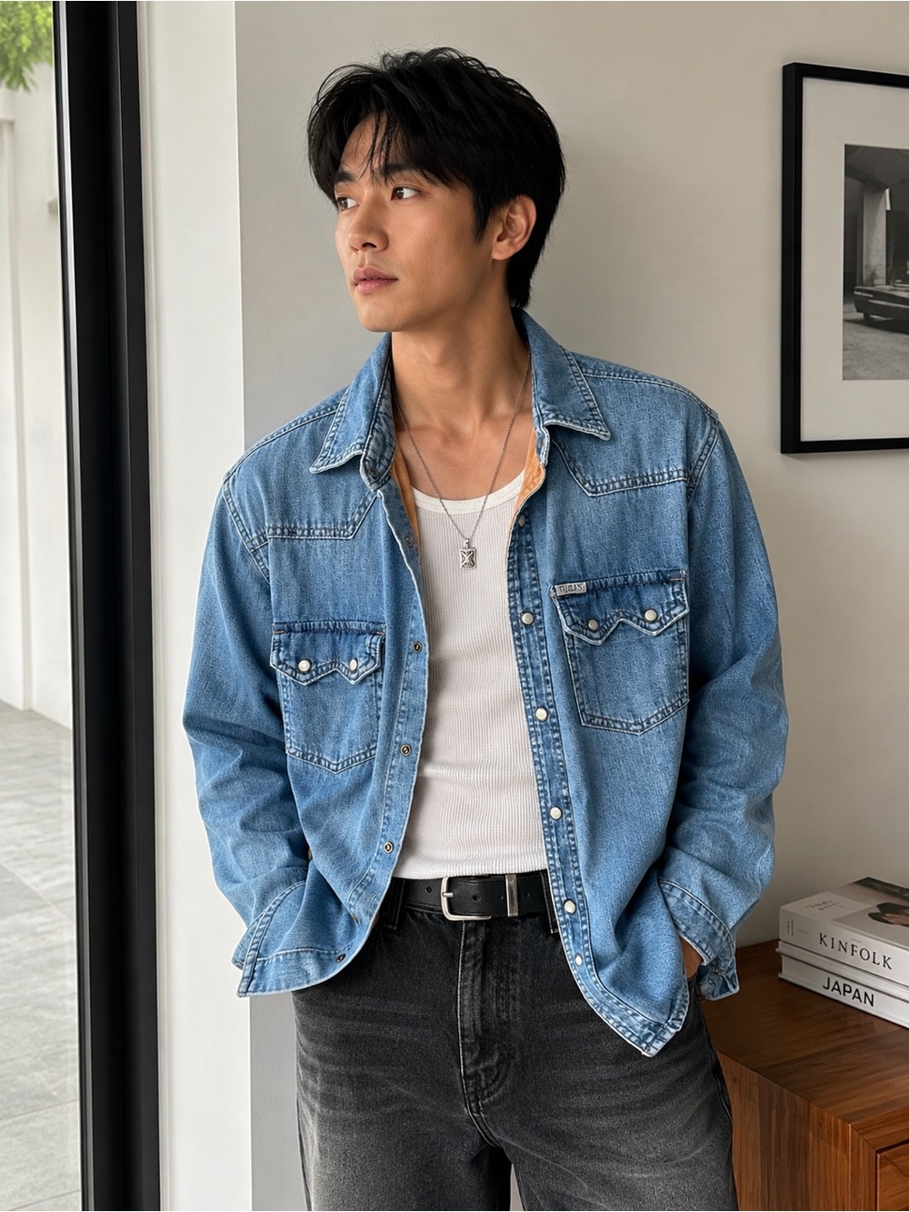 Mens Guess Blue Denim Shirt